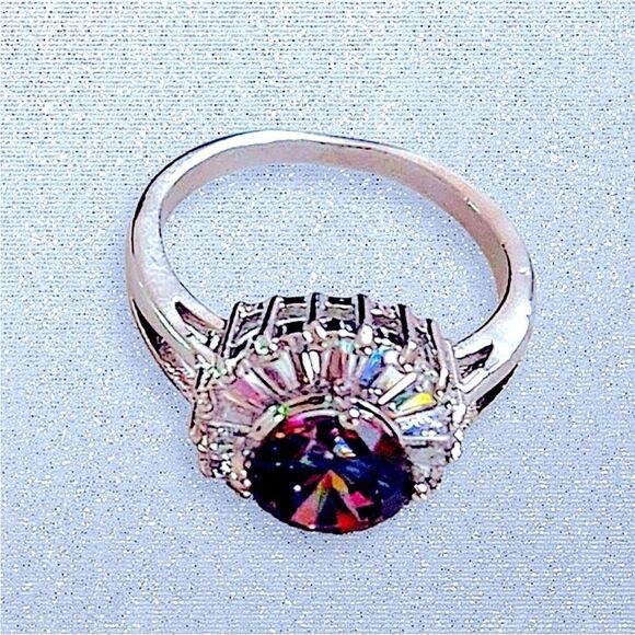 Mystic Topaz Cubic Zirconia Diamond Engagement Ring - Picture 8 of 8